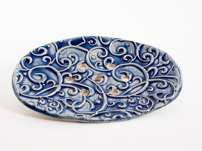 Seifenschale aus Keramik Ranken, blau
